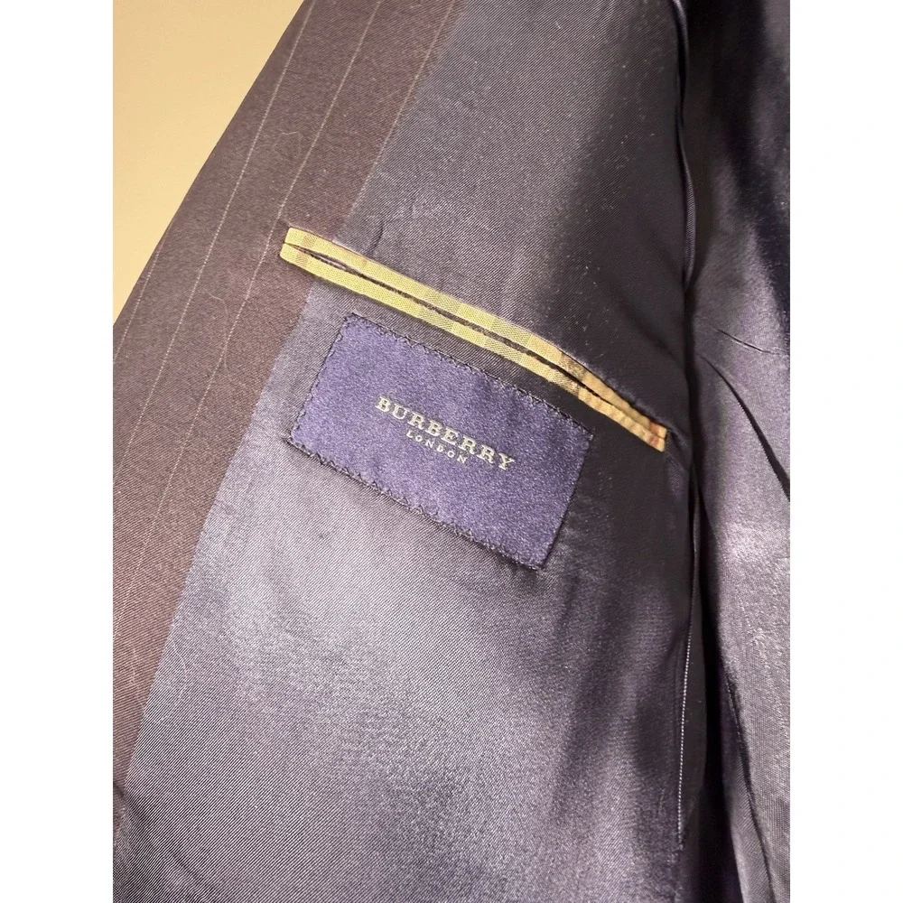 Burberry London Blazer Mens 43 Long‎ Navy Pinstripe Kensington Wool Suit Jacket